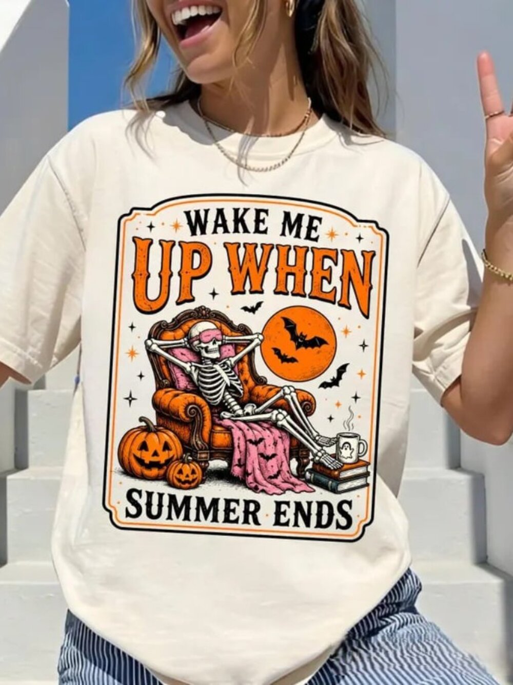 Wake Me Up When Summer Ends Shirt, Halloween In July Shirt, Funny Summer Tee - Picture 1 of 4